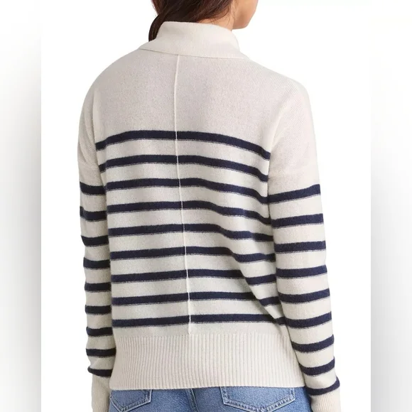 Vineyard Vines Cream and Black Striped V-Neck Sweater - Picture 4 of 10